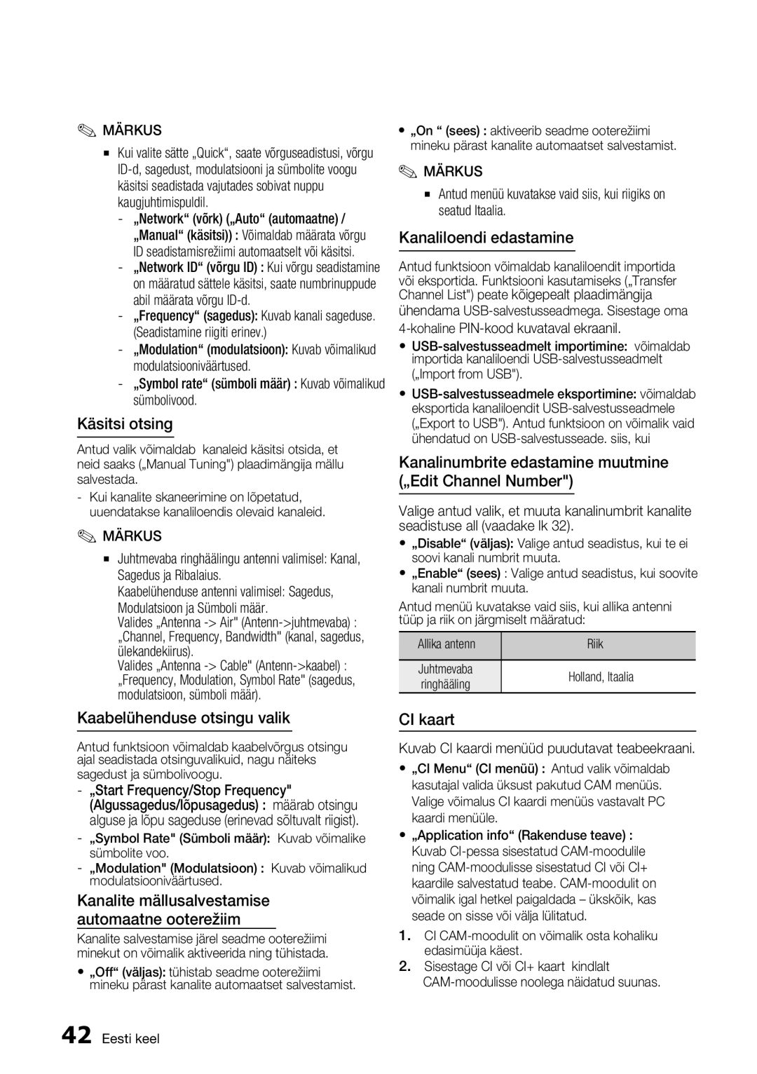 Samsung BD-D8500/EN manual Käsitsi otsing, Kanaliloendi edastamine, Kanalinumbrite edastamine muutmine „Edit Channel Number 