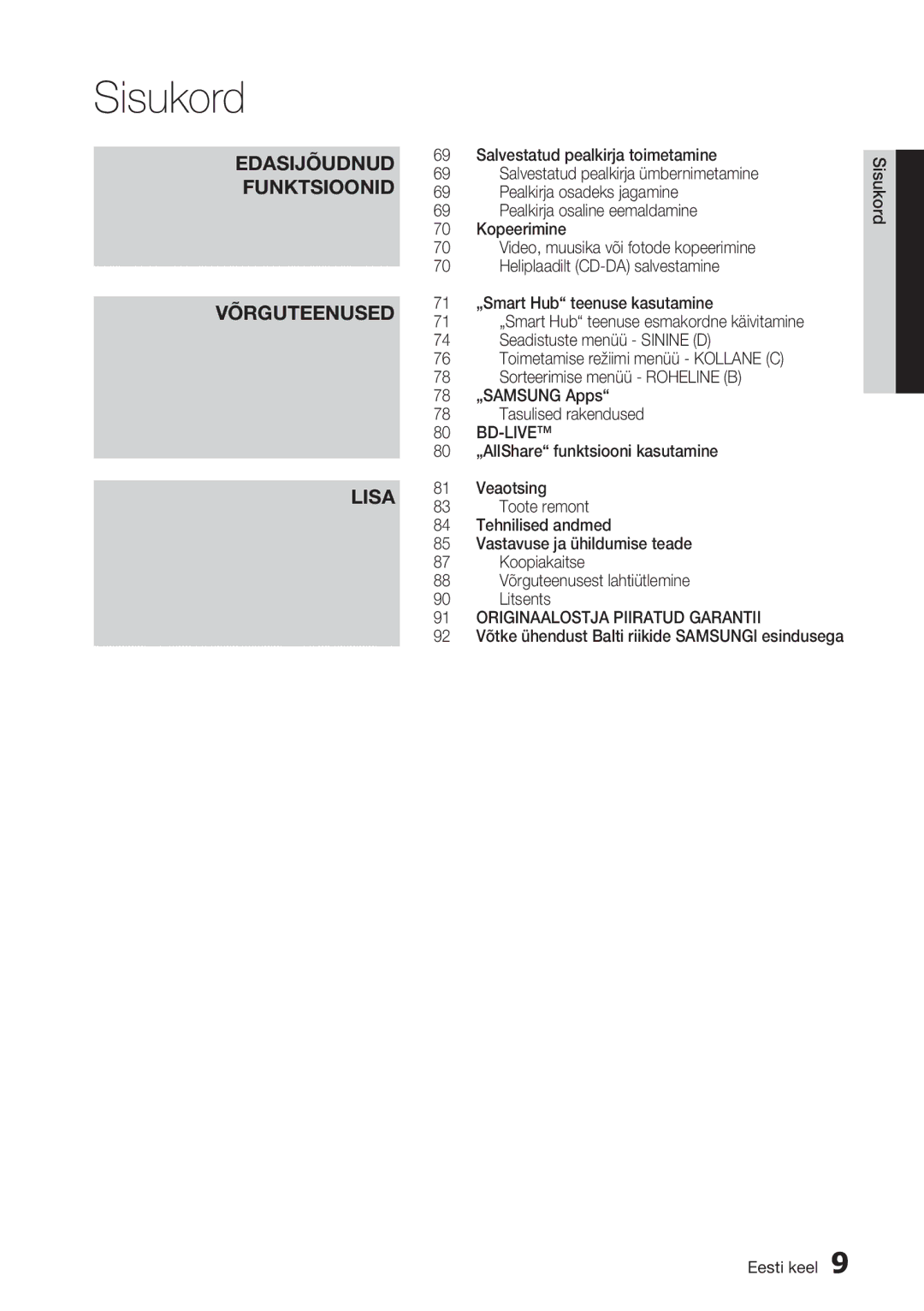 Samsung BD-D8500/EN manual „Smart Hub teenuse esmakordne käivitamine, Võtke ühendust Balti riikide Samsungi esindusega 