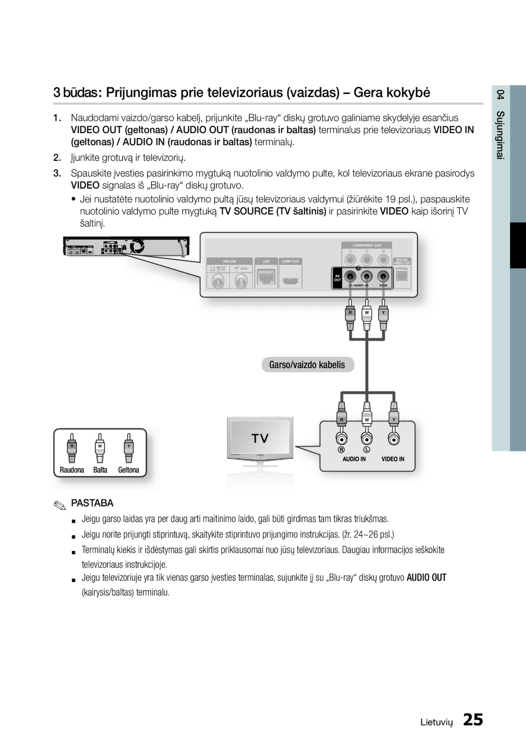 Samsung BD-D8500/EN manual Būdas Prijungimas prie televizoriaus vaizdas Gera kokybė, Kairysis/baltas terminalu 