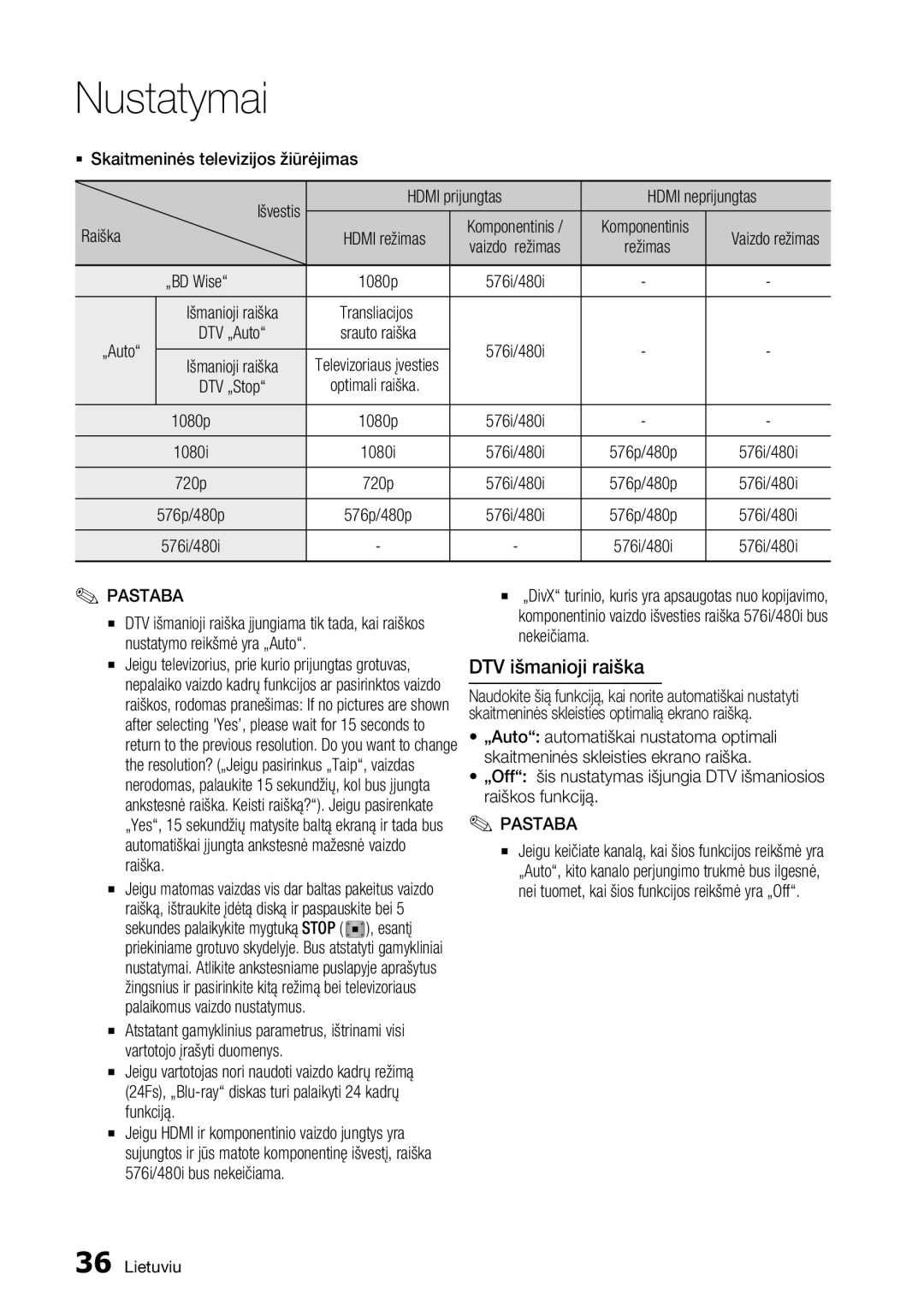 Samsung BD-D8500/EN manual DTV išmanioji raiška 