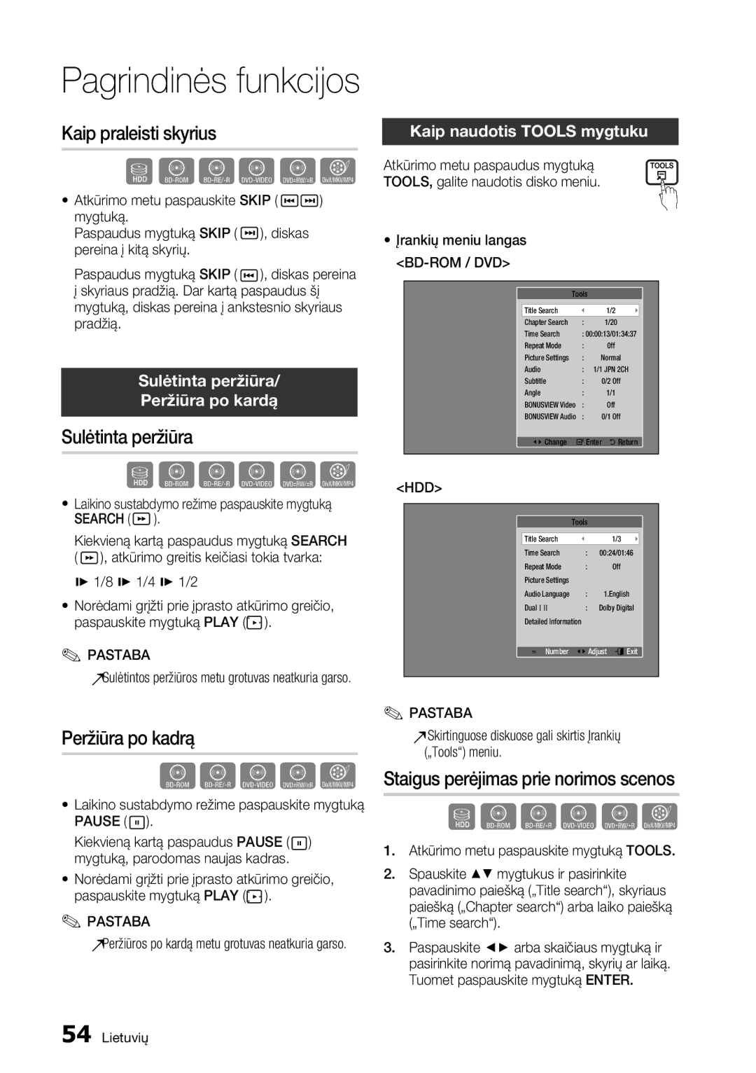 Samsung BD-D8500/EN manual Sulėtinta peržiūra Peržiūra po kardą, Kaip naudotis Tools mygtuku, Bd-Rom / Dvd 