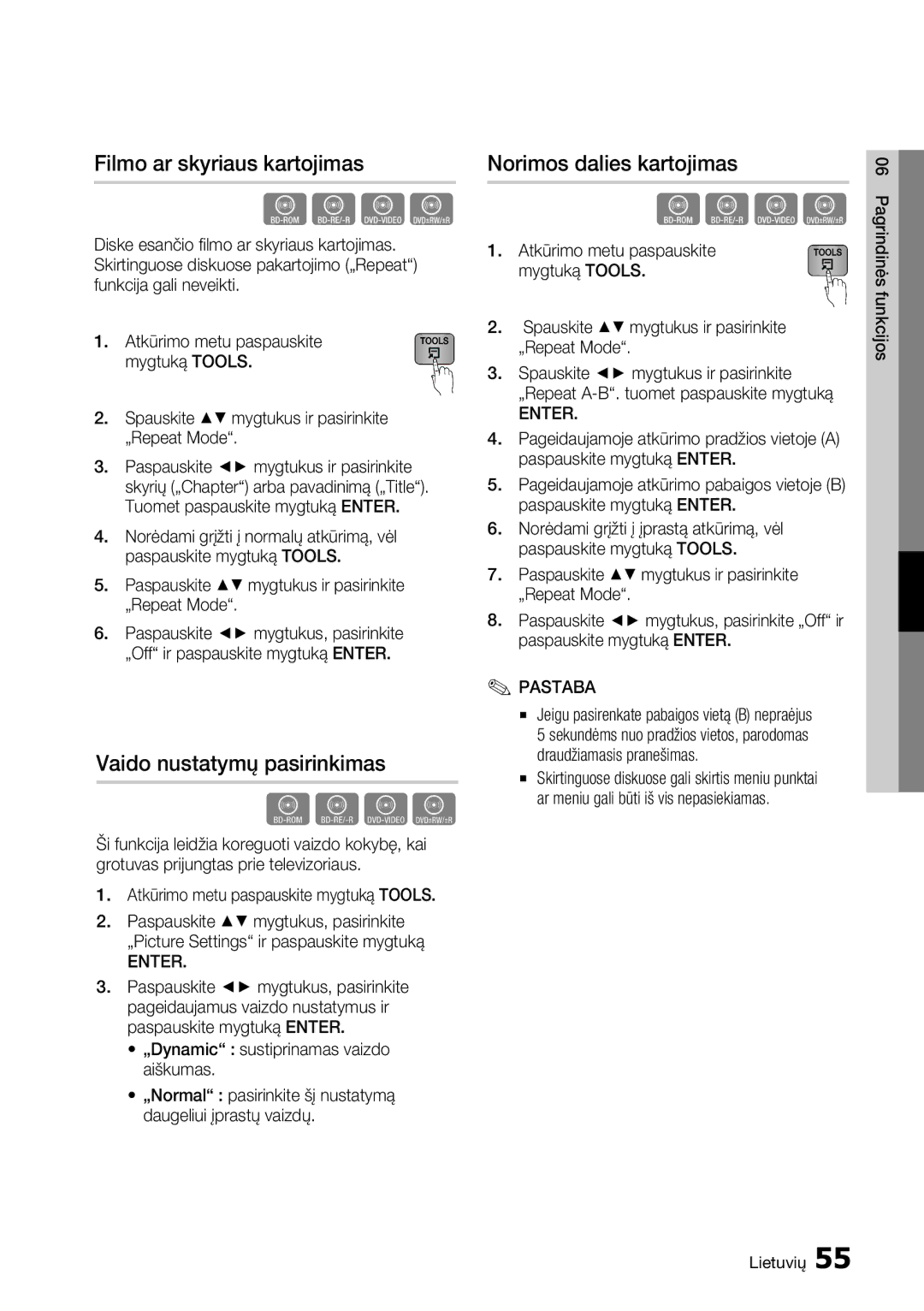 Samsung BD-D8500/EN manual Atkūrimo metu paspauskite mygtuką Tools, „Dynamic sustiprinamas vaizdo aiškumas 