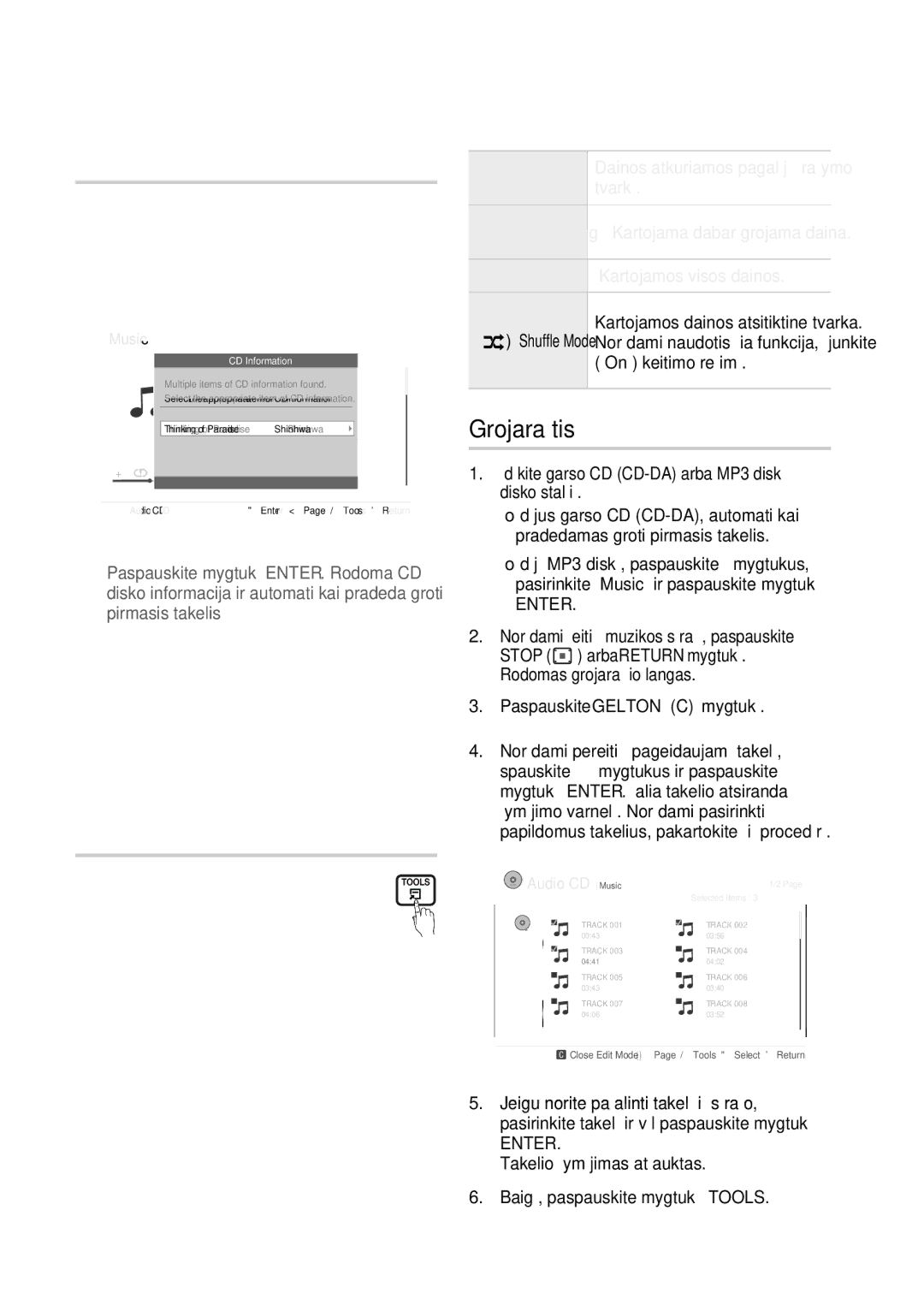 Samsung BD-D8500/EN manual AMG funkcija, Garso CD CD-DA/MP3 kartojimas, Grojaraštis 