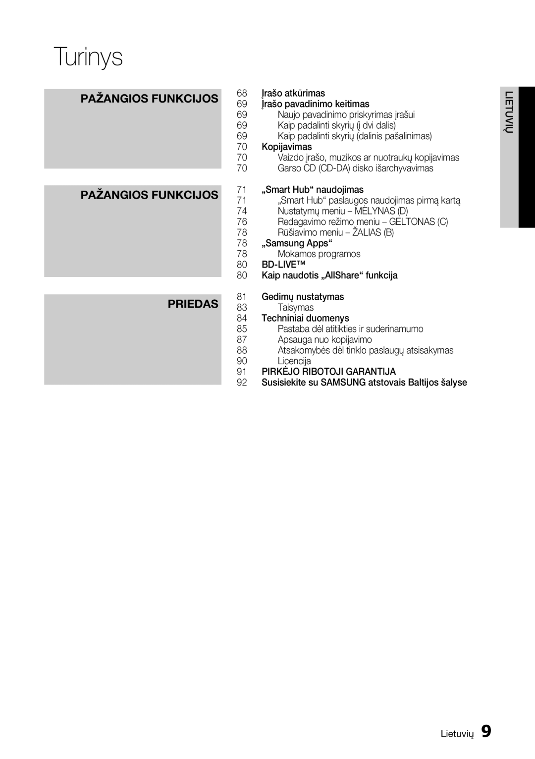 Samsung BD-D8500/EN manual Pažangios Funkcijos Priedas, Kaip padalinti skyrių į dvi dalis 