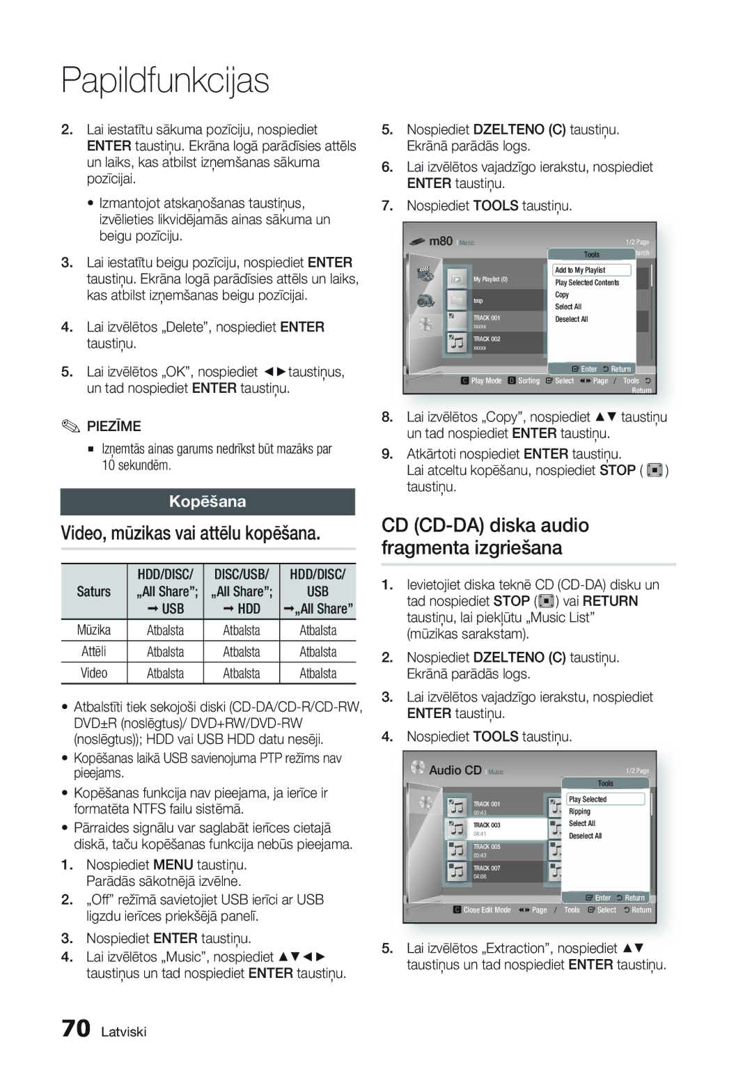 Samsung BD-D8500/EN manual Video, mūzikas vai attēlu kopēšana, Kopēšana, Lai izvēlētos „Delete, nospiediet Enter taustiņu 