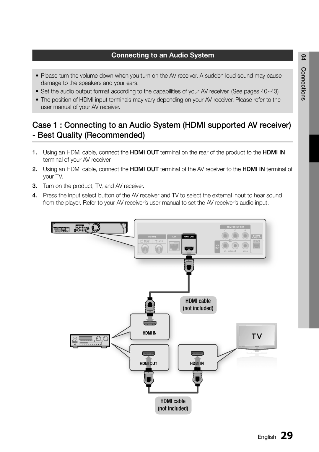 Samsung BD-D8500M/XU manual Connecting to an Audio System 