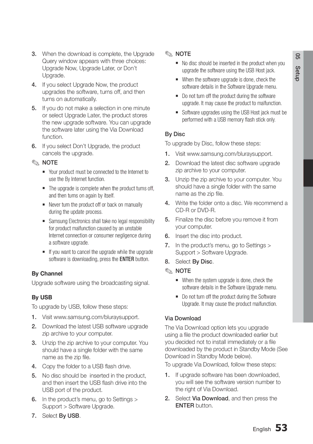 Samsung BD-D8500M/XU manual By Channel, By USB 