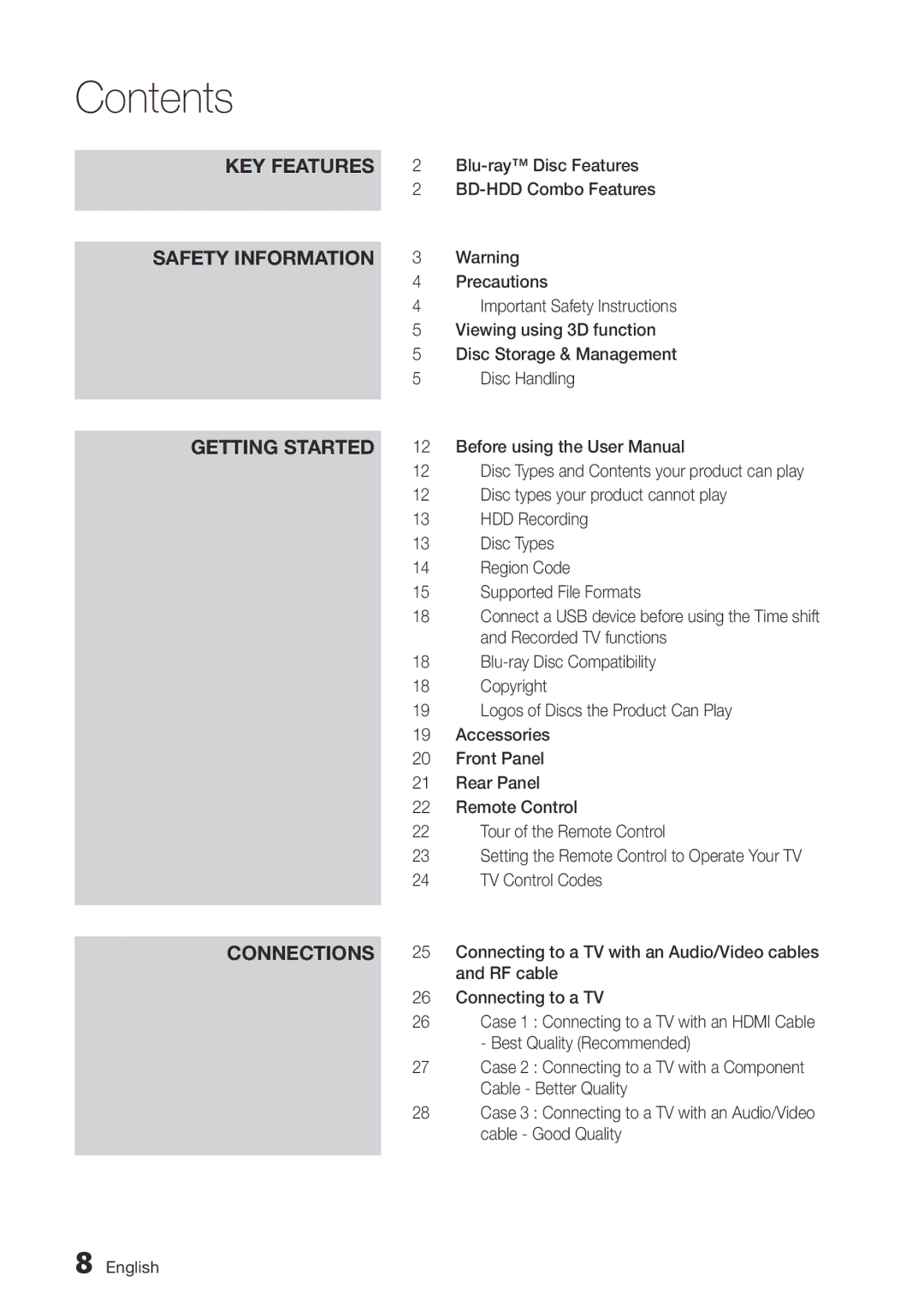 Samsung BD-D8500M/XU manual Contents 