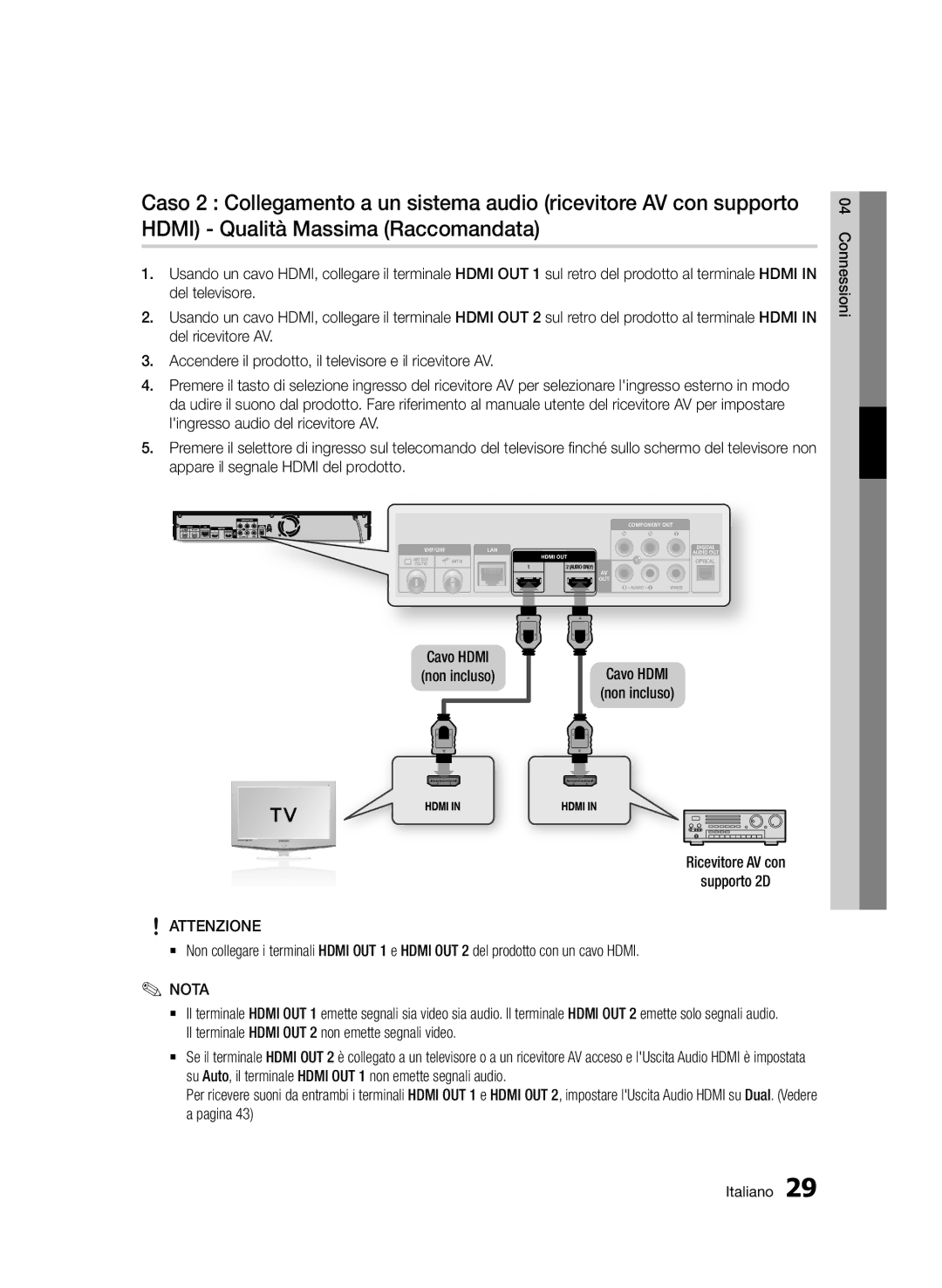 Samsung BD-D8900/ZF manual Ricevitore AV con Supporto 2D 