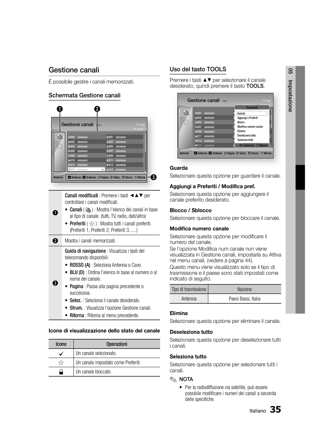 Samsung BD-D8900/ZF manual Schermata Gestione canali 