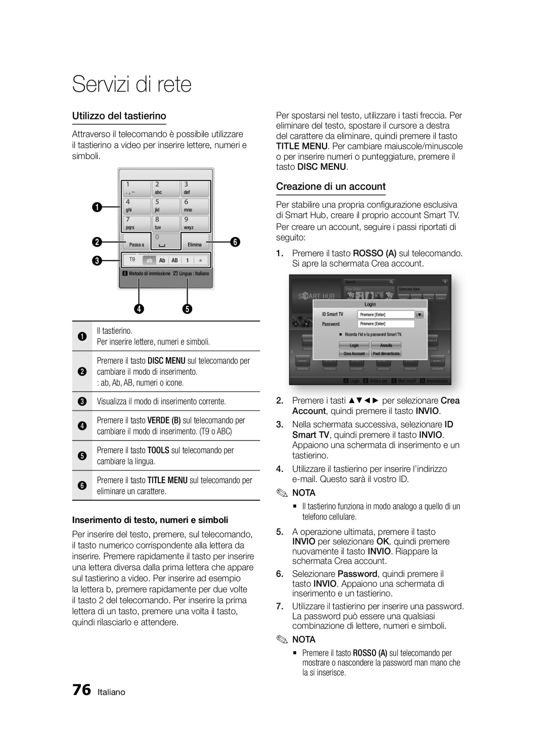 Samsung BD-D8900/ZF manual Utilizzo del tastierino, Creazione di un account, Il tastierino 