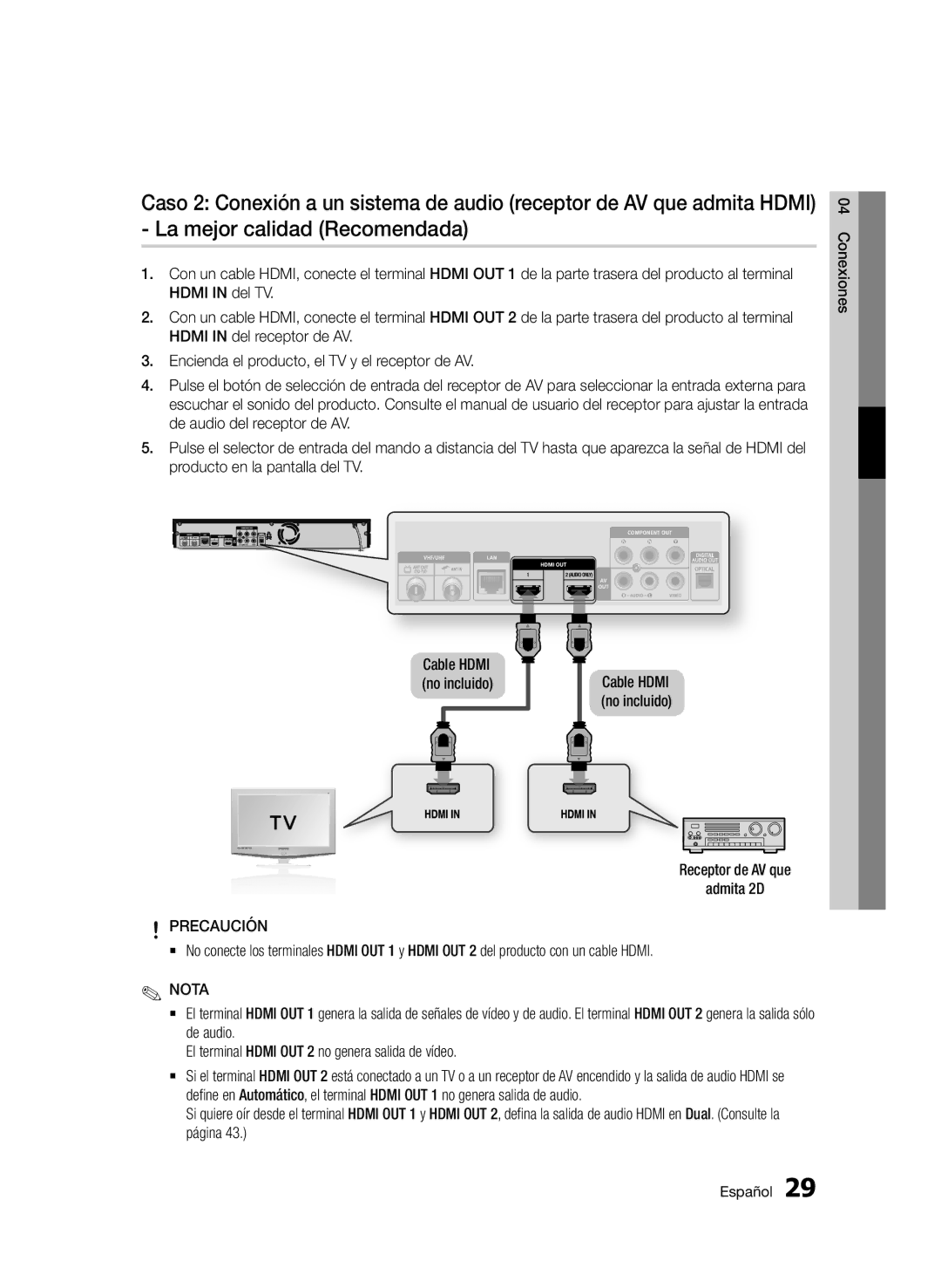 Samsung BD-D8900/ZF manual Receptor de AV que Admita 2D 