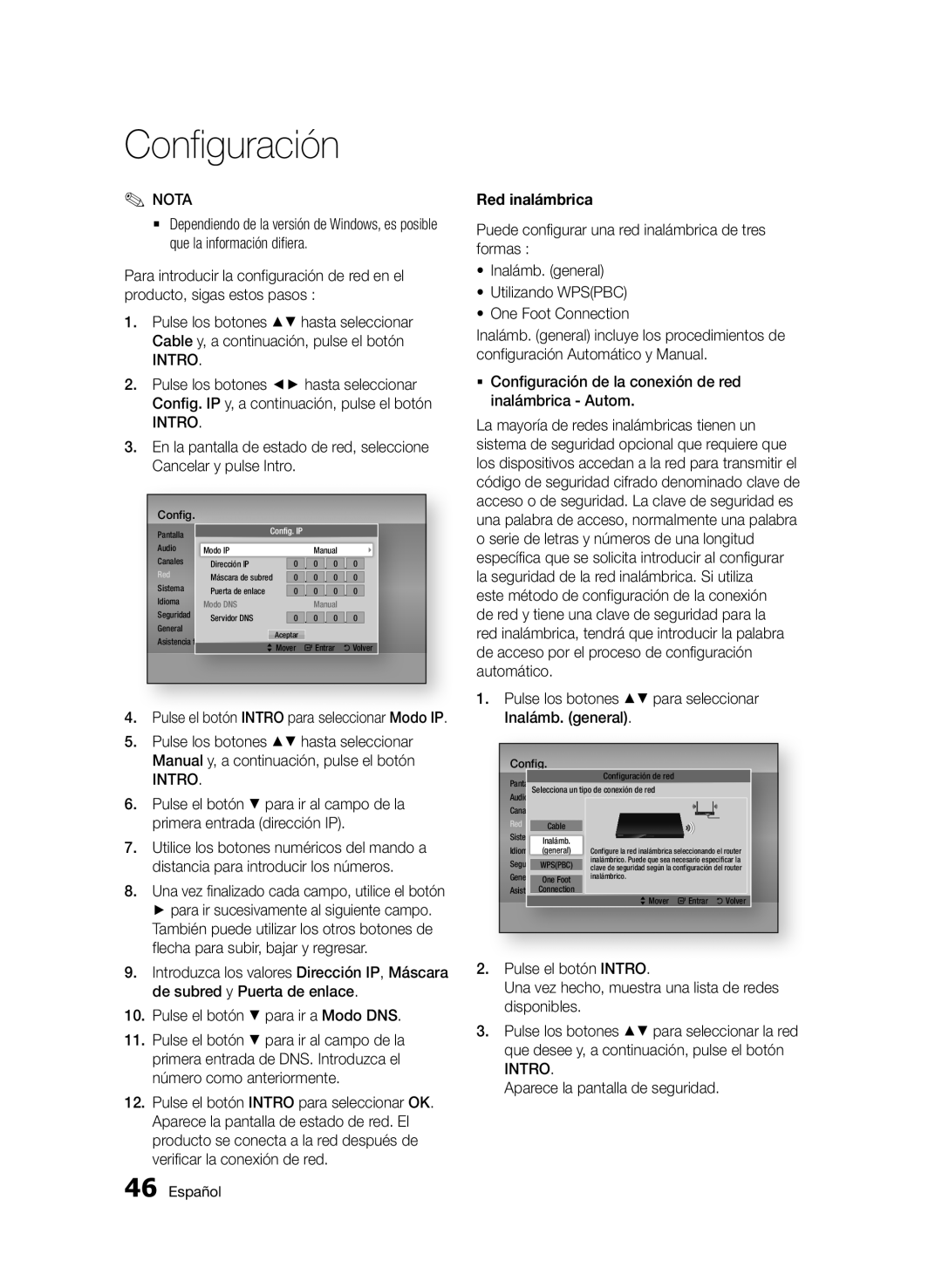 Samsung BD-D8900/ZF manual Red inalámbrica 