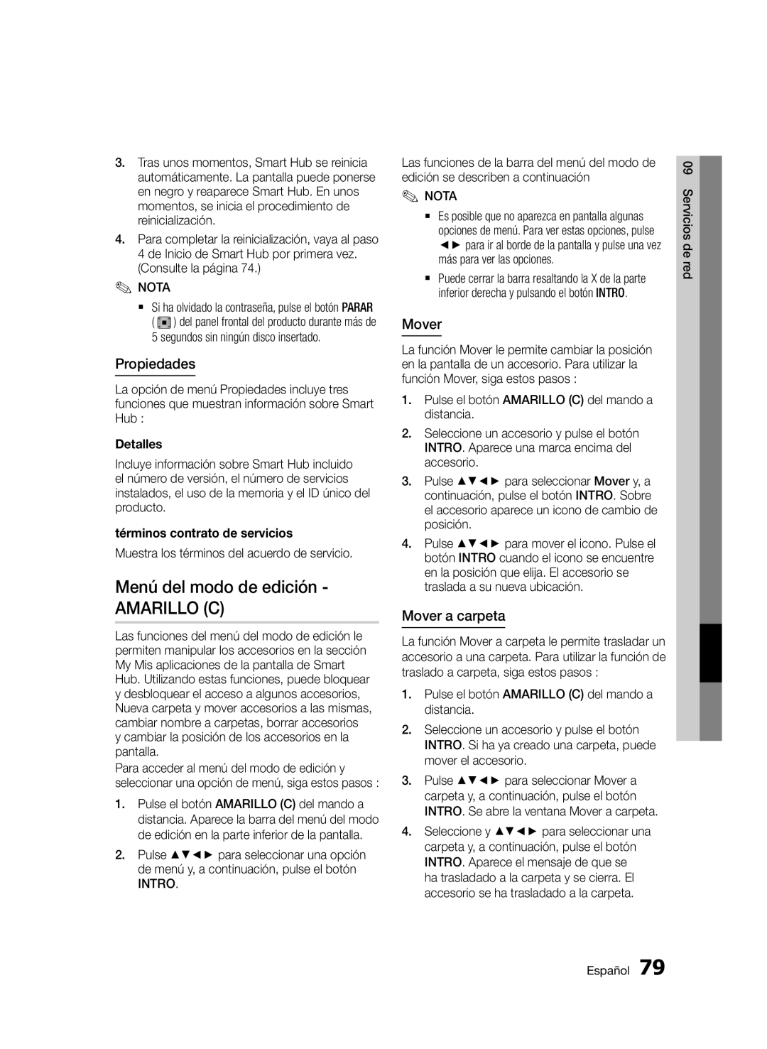 Samsung BD-D8900/ZF manual Menú del modo de edición, Propiedades, Mover a carpeta 