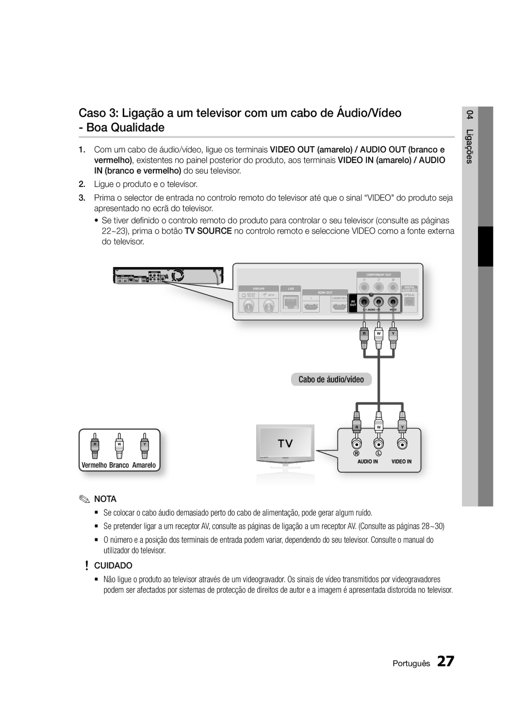 Samsung BD-D8900/ZF manual Ligações, Utilizador do televisor. !! Cuidado 