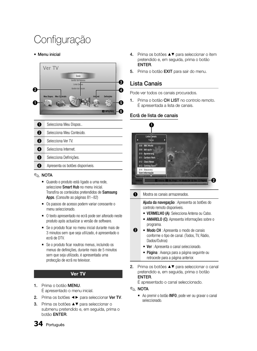 Samsung BD-D8900/ZF manual Lista Canais, Ecrã de lista de canais 