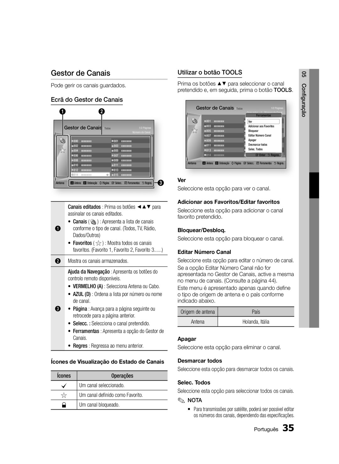 Samsung BD-D8900/ZF manual Ecrã do Gestor de Canais 