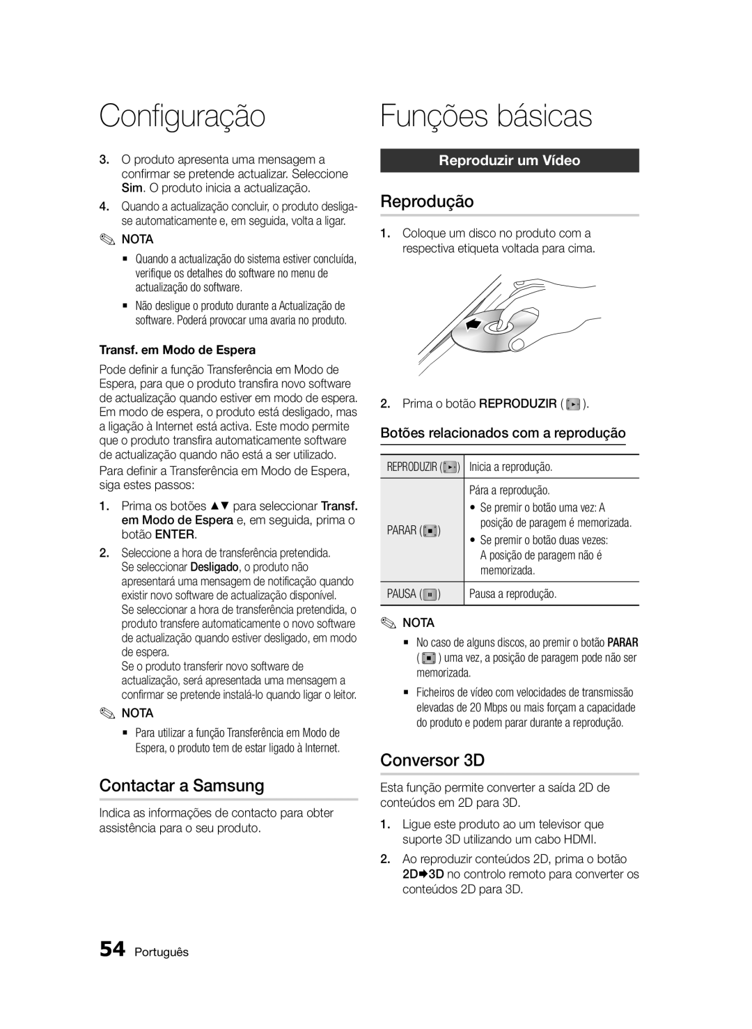 Samsung BD-D8900/ZF manual Funções básicas, Contactar a Samsung, Reprodução, Reproduzir um Vídeo 