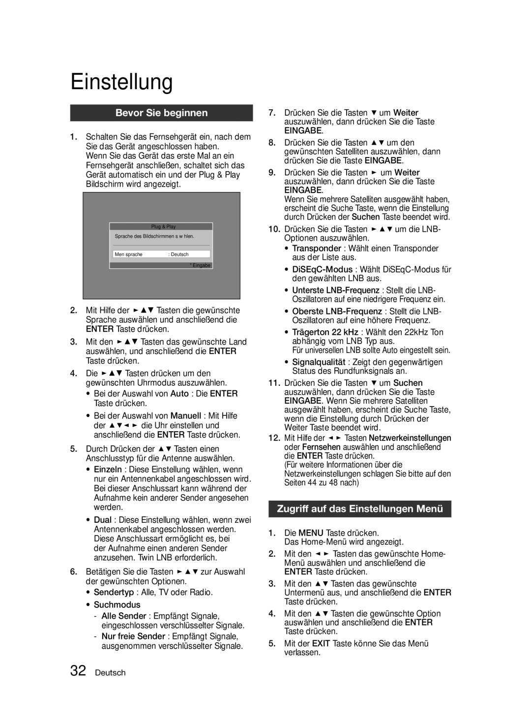 Samsung BD-D8909S/ZG manual Bevor Sie beginnen, Zugriff auf das Einstellungen Menü, Eingabe 