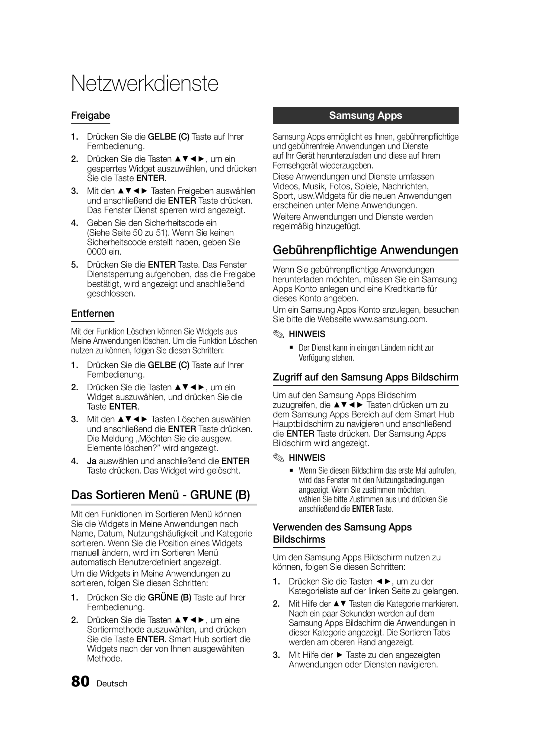 Samsung BD-D8909S/ZG manual Das Sortieren Menü Grune B, Gebührenpflichtige Anwendungen, Samsung Apps 