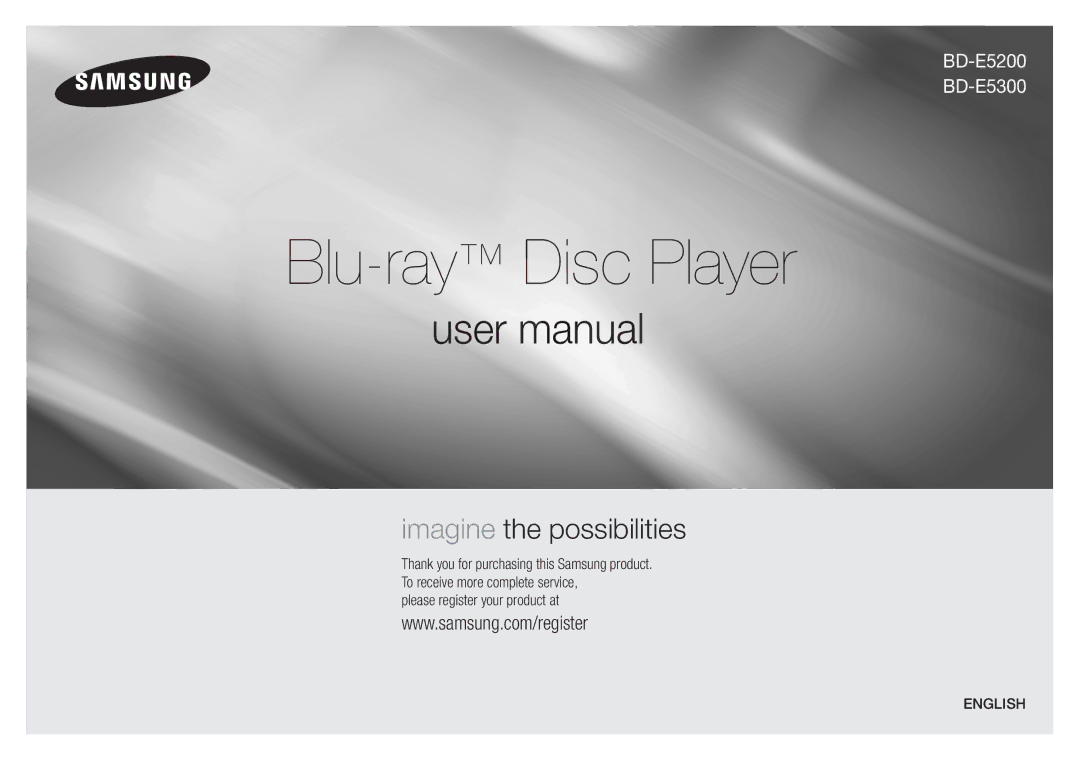 Samsung BD-E5200, BD-E5300 user manual Blu-rayDisc Player, English 