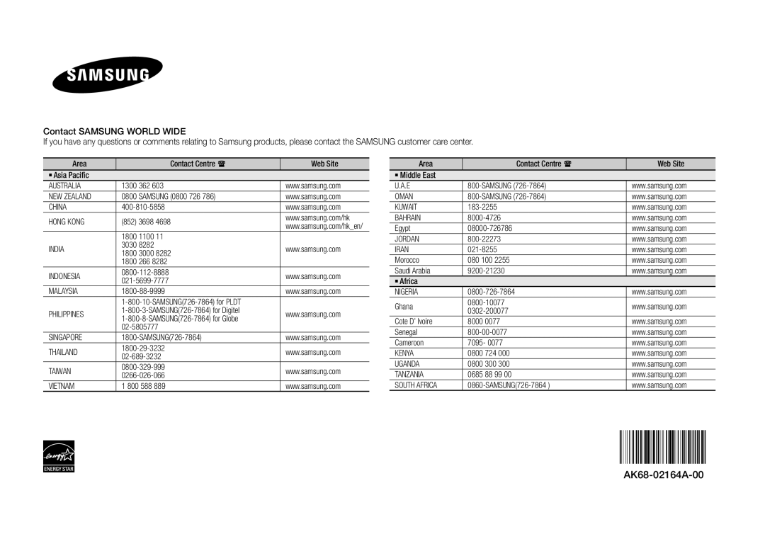 Samsung BD-E5300, BD-E5200 user manual AK68-02164A-00 