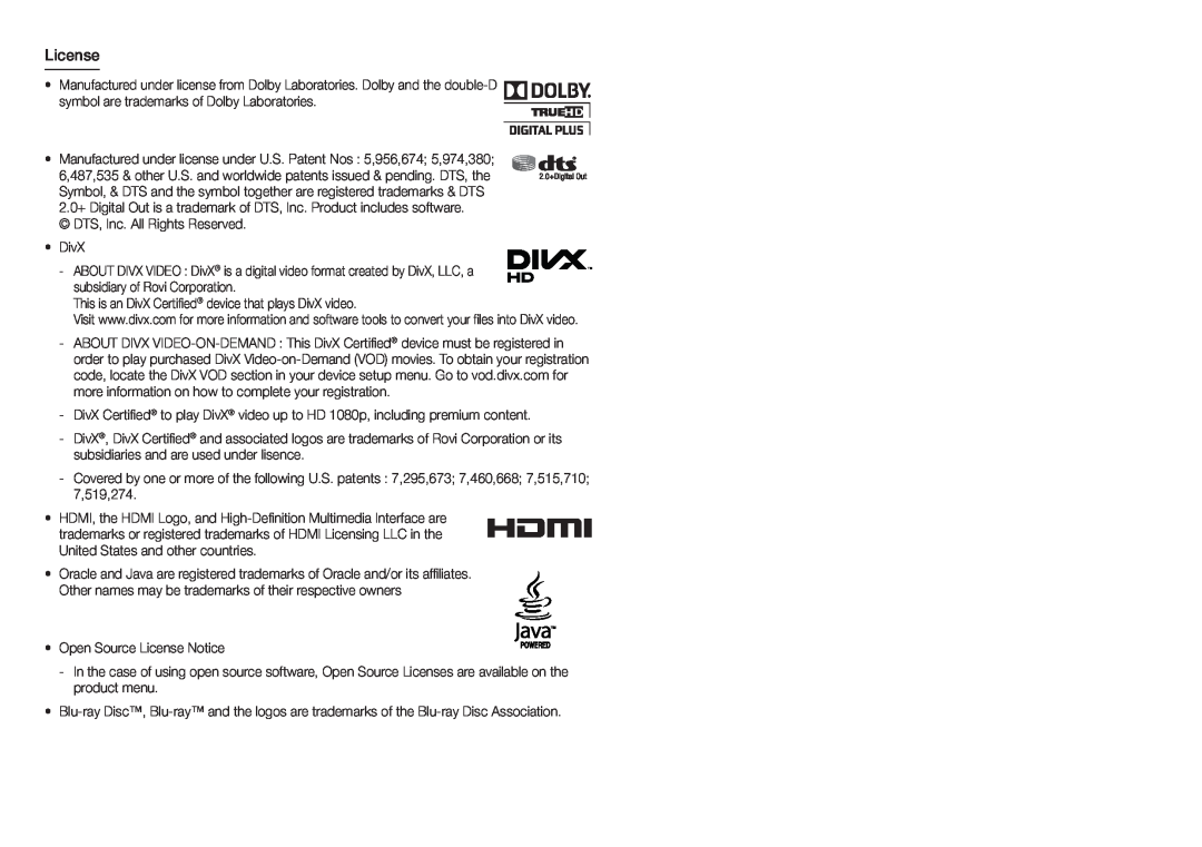 Samsung BD-E5200, BD-E5300 user manual License 