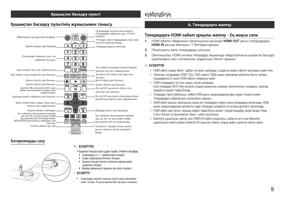 Samsung BD-E5300K/RU Қашықтан басқару пультінің жұмысымен танысу, Теледидарға Hdmi кабелі арқылы жалғау Ең жақсы сапа 