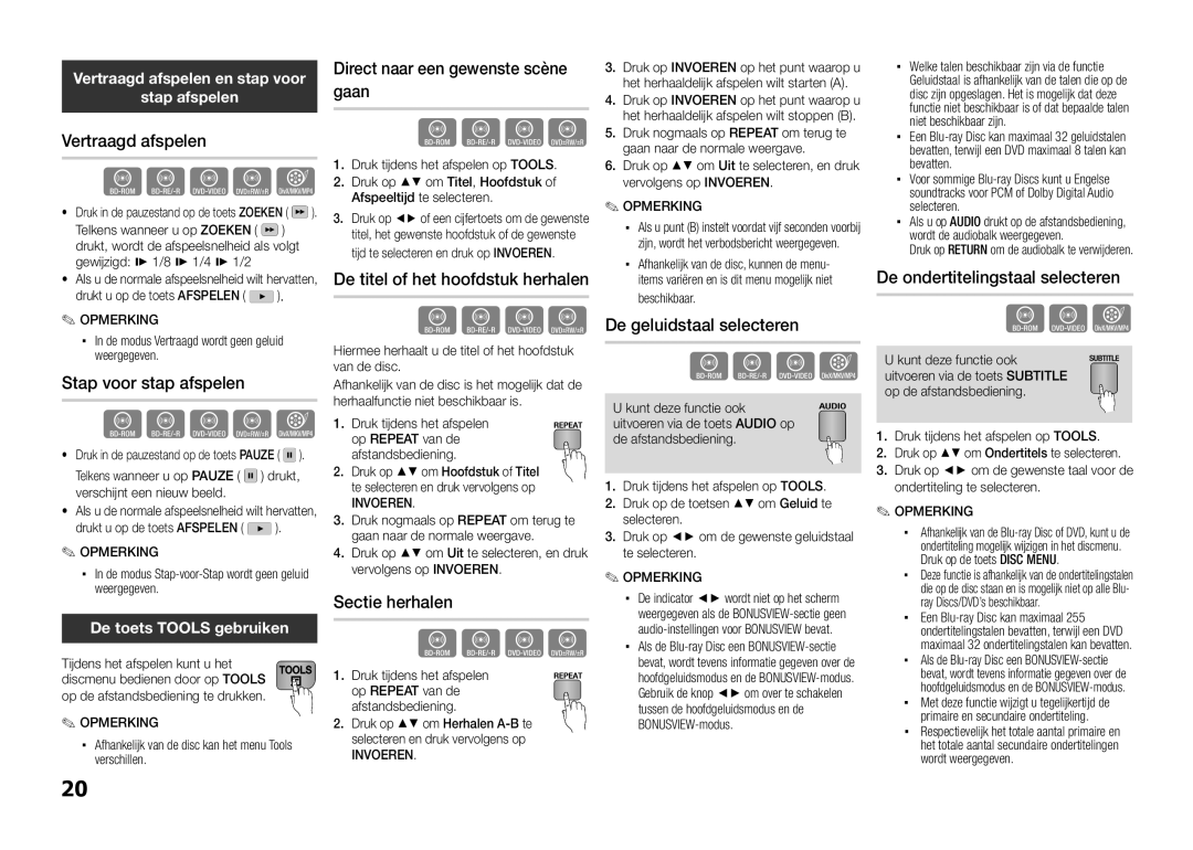 Samsung BD-E5300/XE Vertraagd afspelen, Stap voor stap afspelen, Direct naar een gewenste scène gaan, Sectie herhalen 