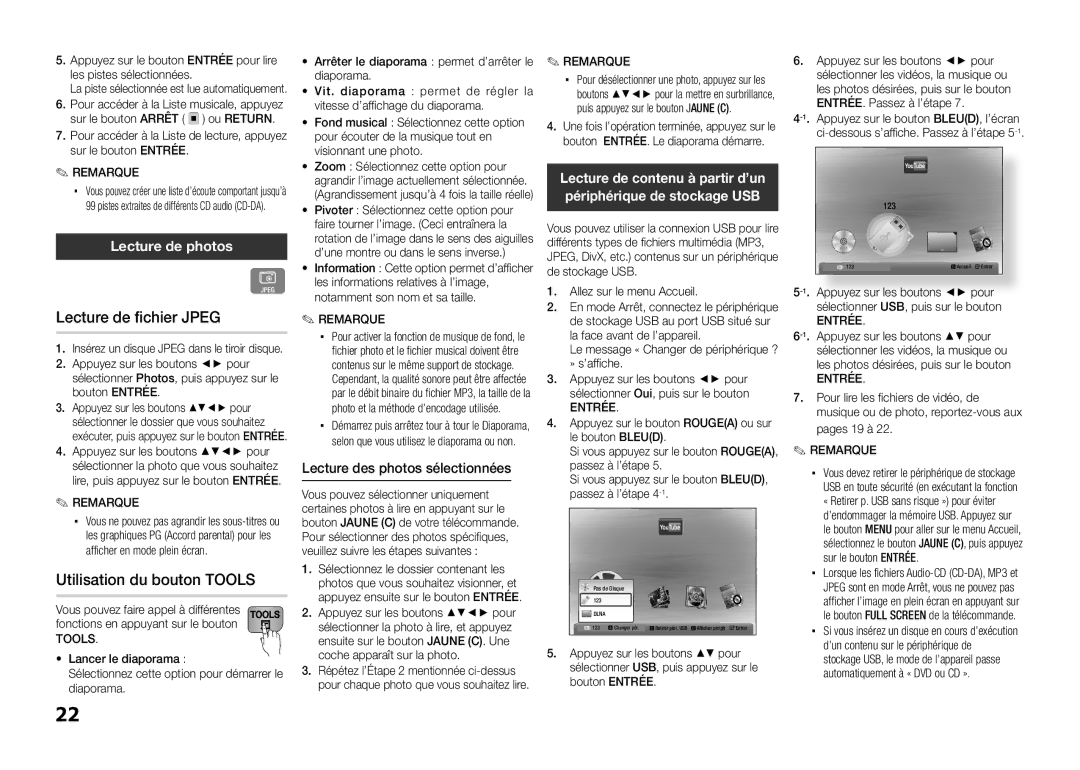 Samsung BD-E5300/EN, BD-E5300/TK, BD-E5300/XN manual Lecture de fichier Jpeg, Utilisation du bouton Tools, Lecture de photos 