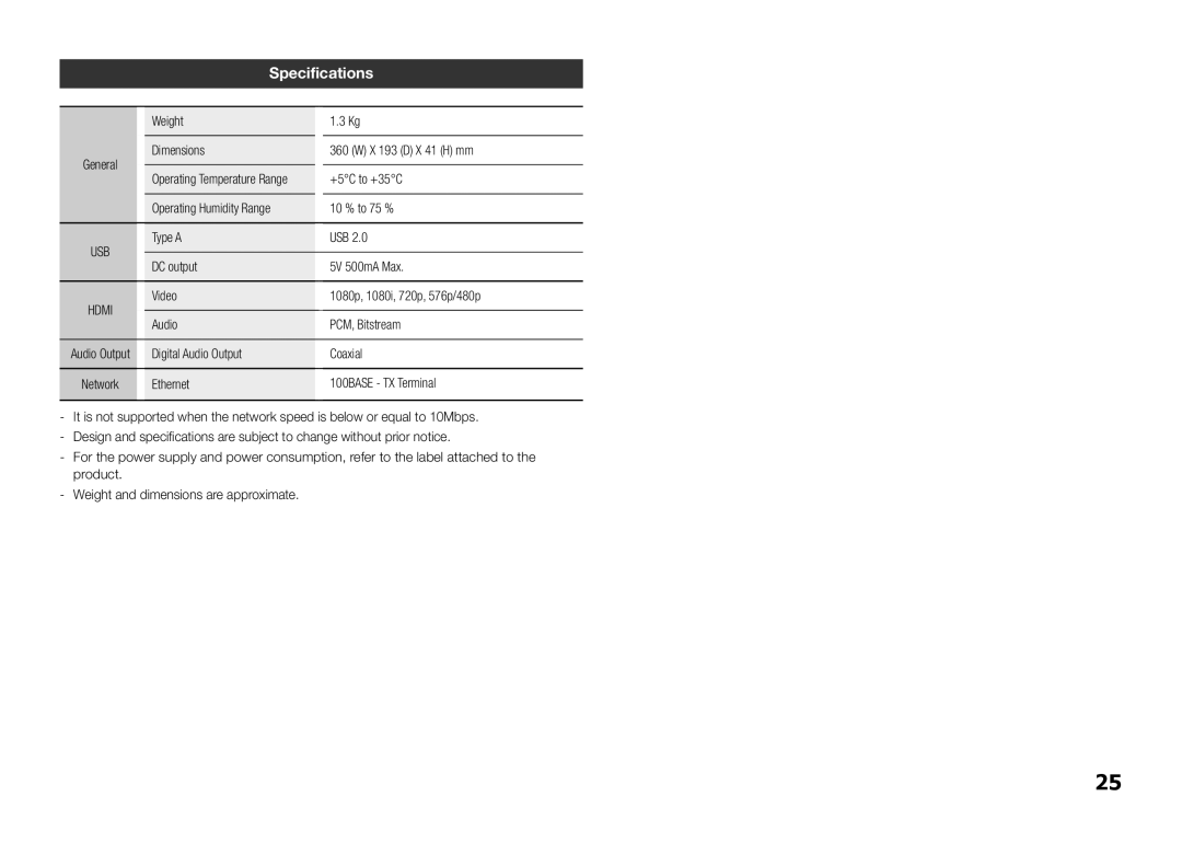 Samsung BD-E5300/XN, BD-E5300/TK, BD-E5300/EN, BD-E5300/ZF, BD-E5300/ZN, BD-E5300/XS, BD-E5300/SJ, BD-E5300/XE Specifications 