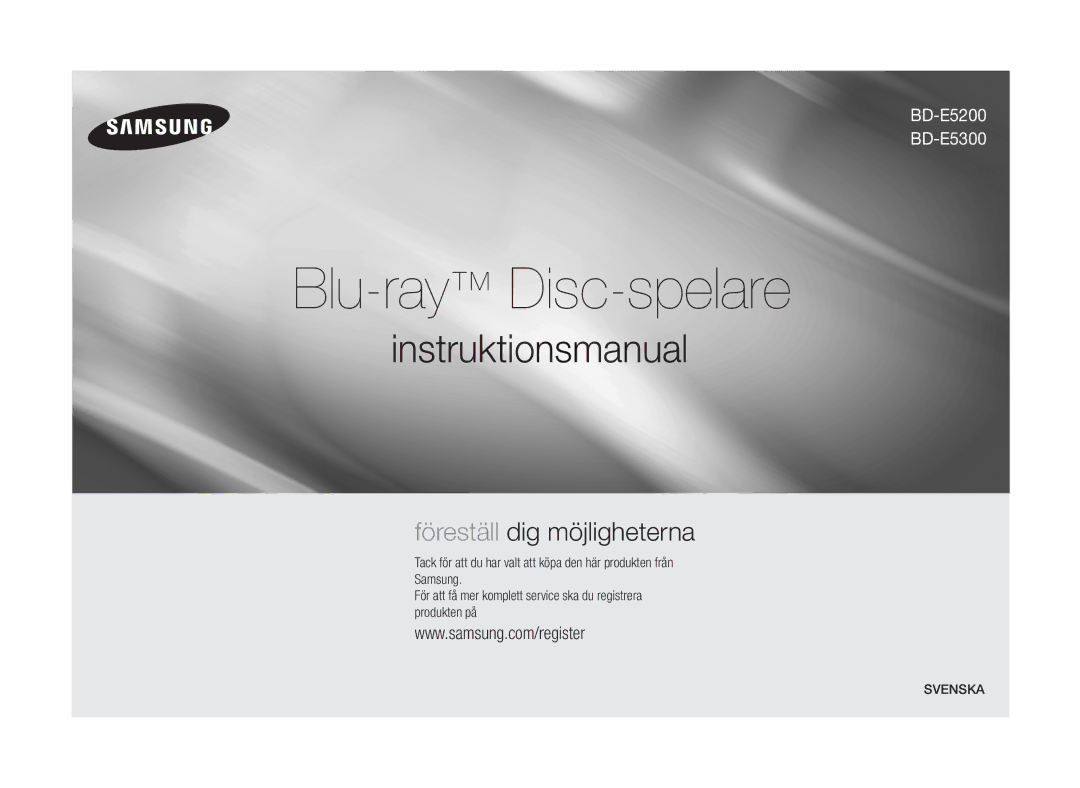 Samsung BD-E5300/XE manual Blu-rayDisc-spelare, Svenska 