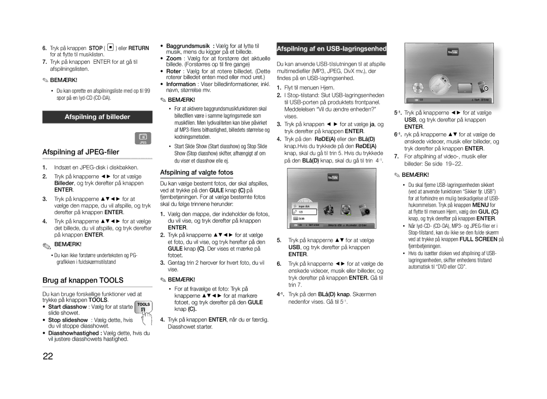 Samsung BD-E5300/XE Afspilning af JPEG-filer, Brug af knappen Tools, Afspilning af billeder, Afspilning af valgte fotos 