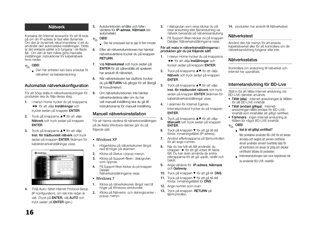 Samsung BD-E5300/XE manual Nätverk 