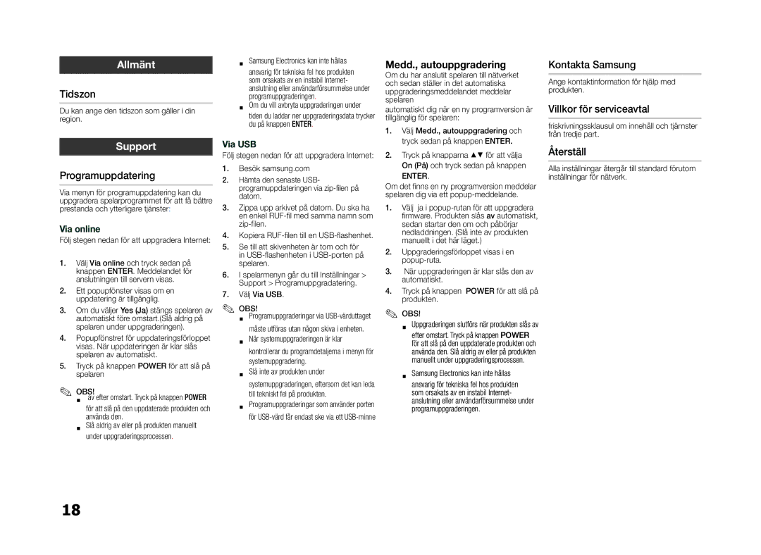 Samsung BD-E5300/XE manual Allmänt, Support 