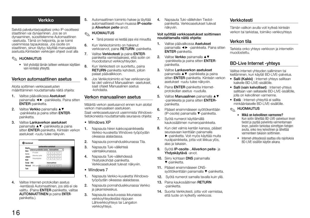 Samsung BD-E5300/XE manual Verkko 