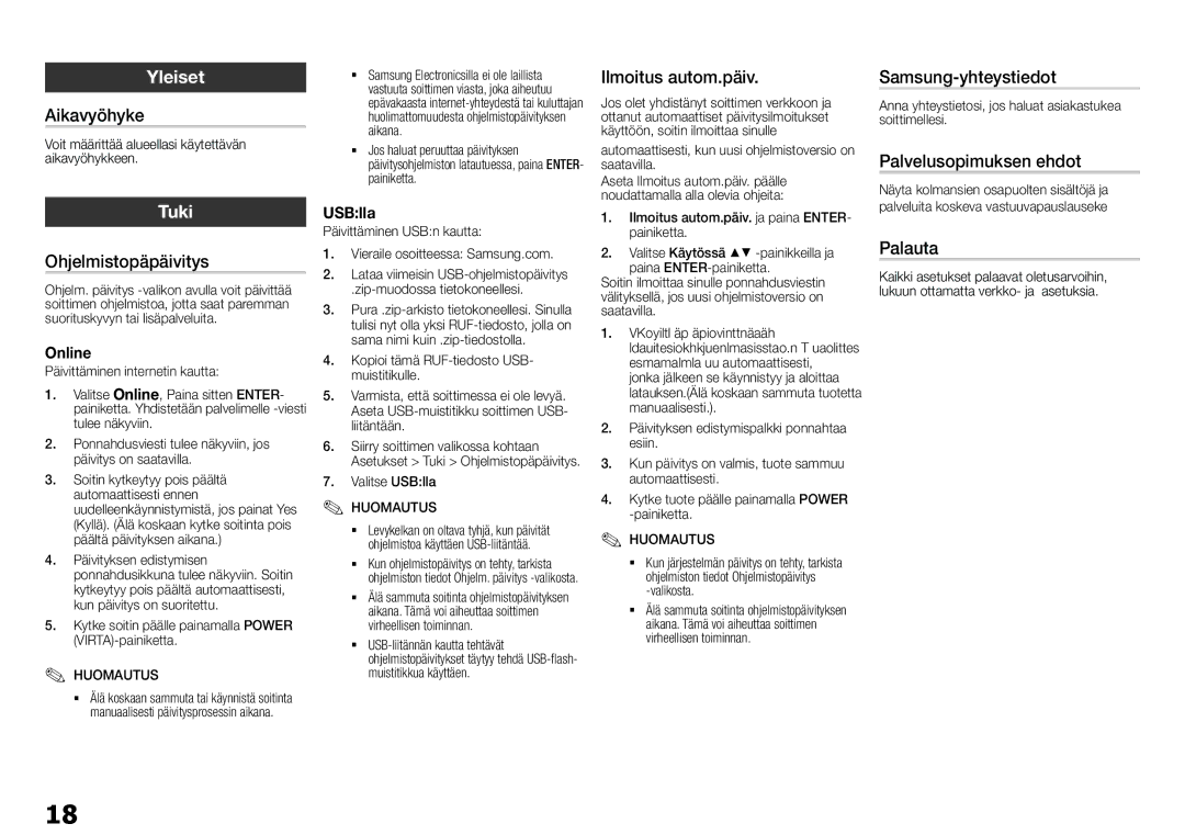 Samsung BD-E5300/XE manual Yleiset, Tuki 