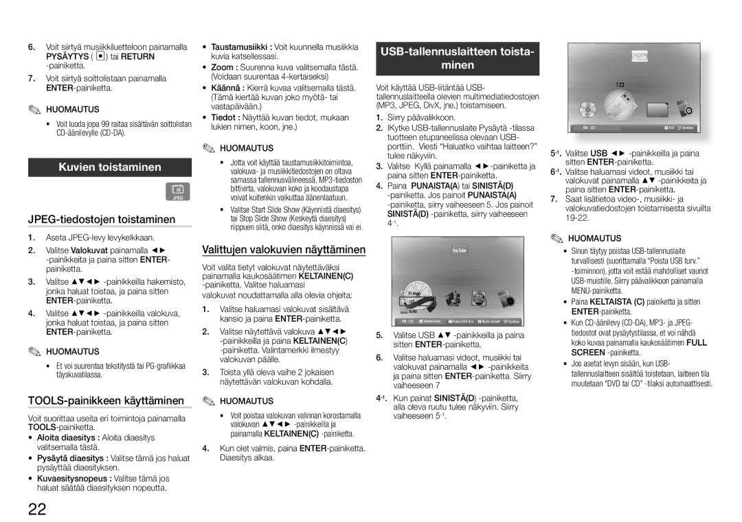 Samsung BD-E5300/XE manual Kuvien toistaminen, JPEG-tiedostojen toistaminen, TOOLS-painikkeen käyttäminen 