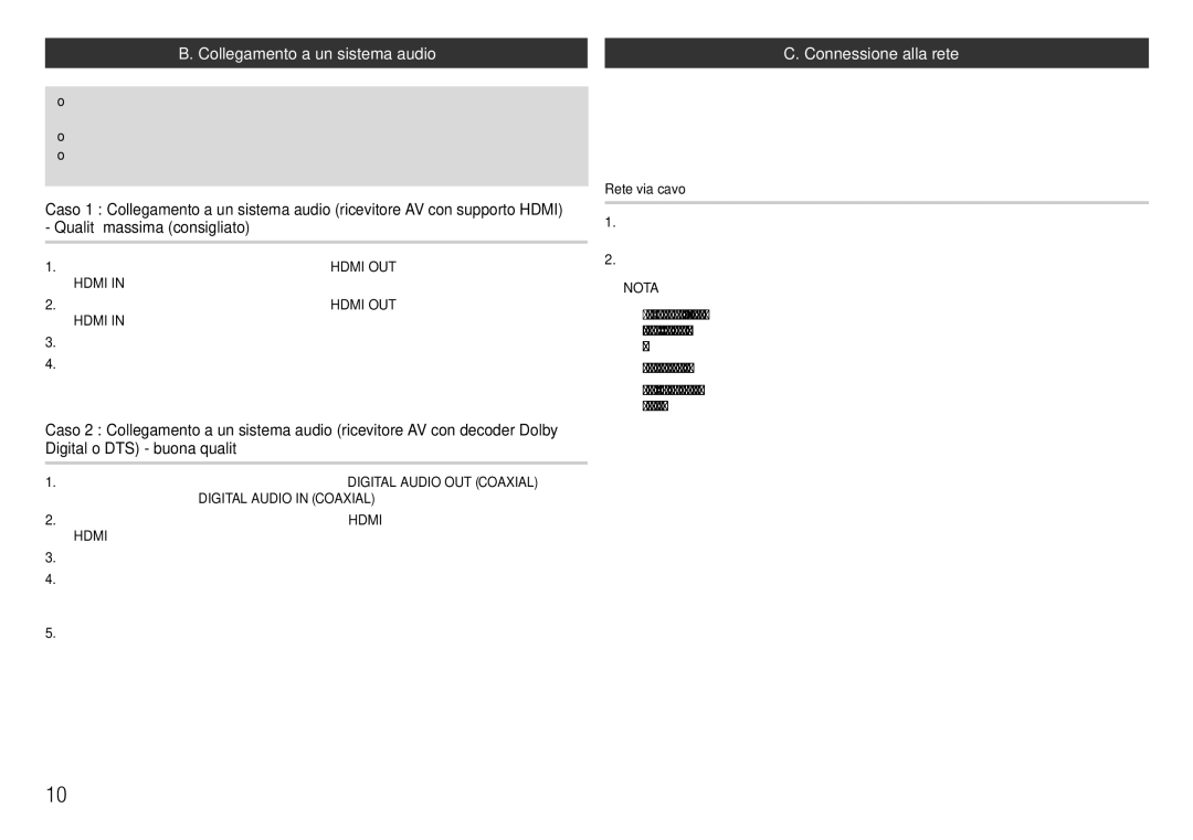 Samsung BD-E5300/ZF, BD-E5300/ZN manual Collegamento a un sistema audio, Connessione alla rete 