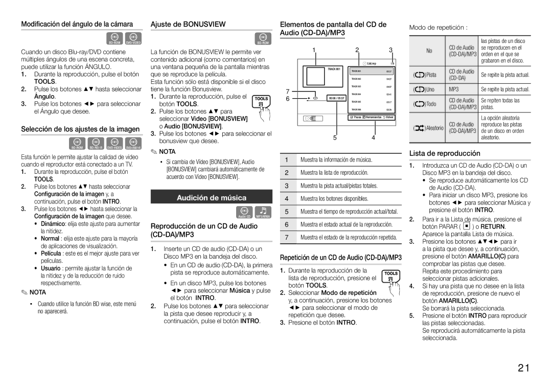 Samsung BD-E5300/ZN, BD-E5300/ZF manual Audición de música 