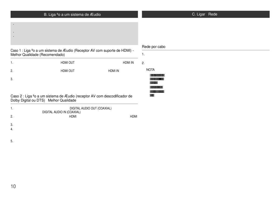 Samsung BD-E5300/ZF, BD-E5300/ZN manual Ligação a um sistema de áudio, Ligar à Rede, Rede por cabo 