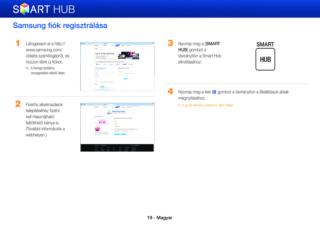 Samsung BD-ES5000/XE, BD-E5500/EN, BD-ES5000/EN, BD-E5500/XE manual Samsung fiók regisztrálása, Nyomja meg a Smart 