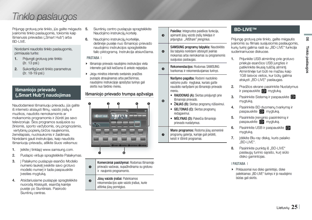 Samsung BD-E5500/EN manual Tinklo paslaugos, Išmaniojo prievado trumpa apžvalga, „Bd-Live 