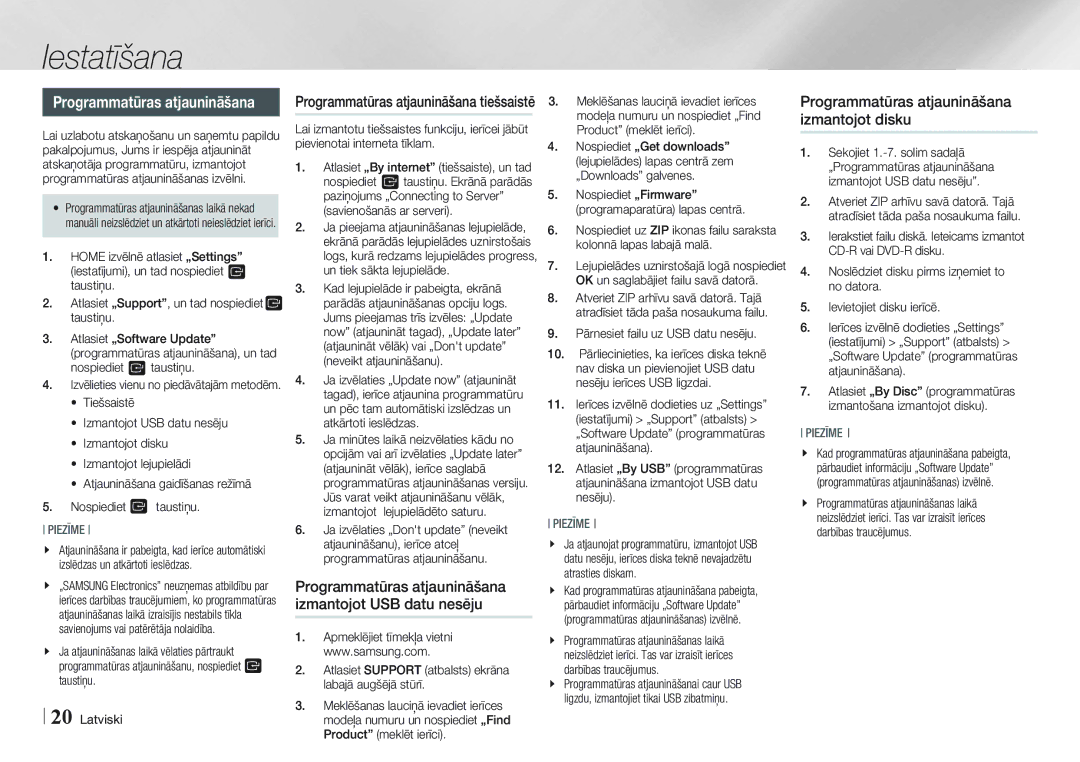 Samsung BD-E5500/EN Programmatūras atjaunināšana izmantojot USB datu nesēju, Programmatūras atjaunināšana izmantojot disku 