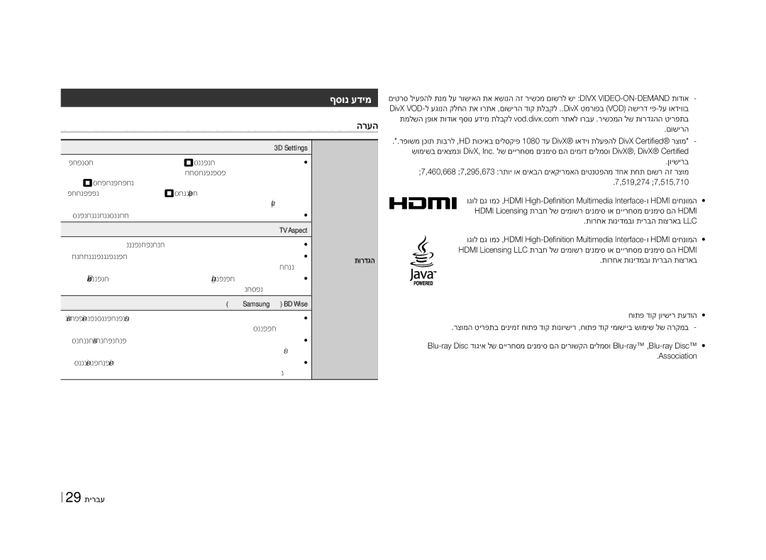 Samsung BD-E5500/SQ manual ףסונ עדימ, הרעה 