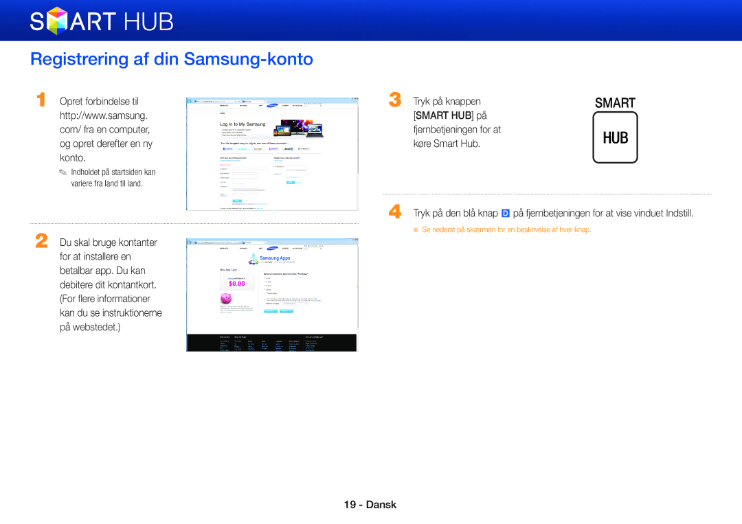 Samsung BD-ES5000/XE, BD-E5500/XE, BD-ES7000/XE manual Registrering af din Samsung-konto, Du skal bruge kontanter 