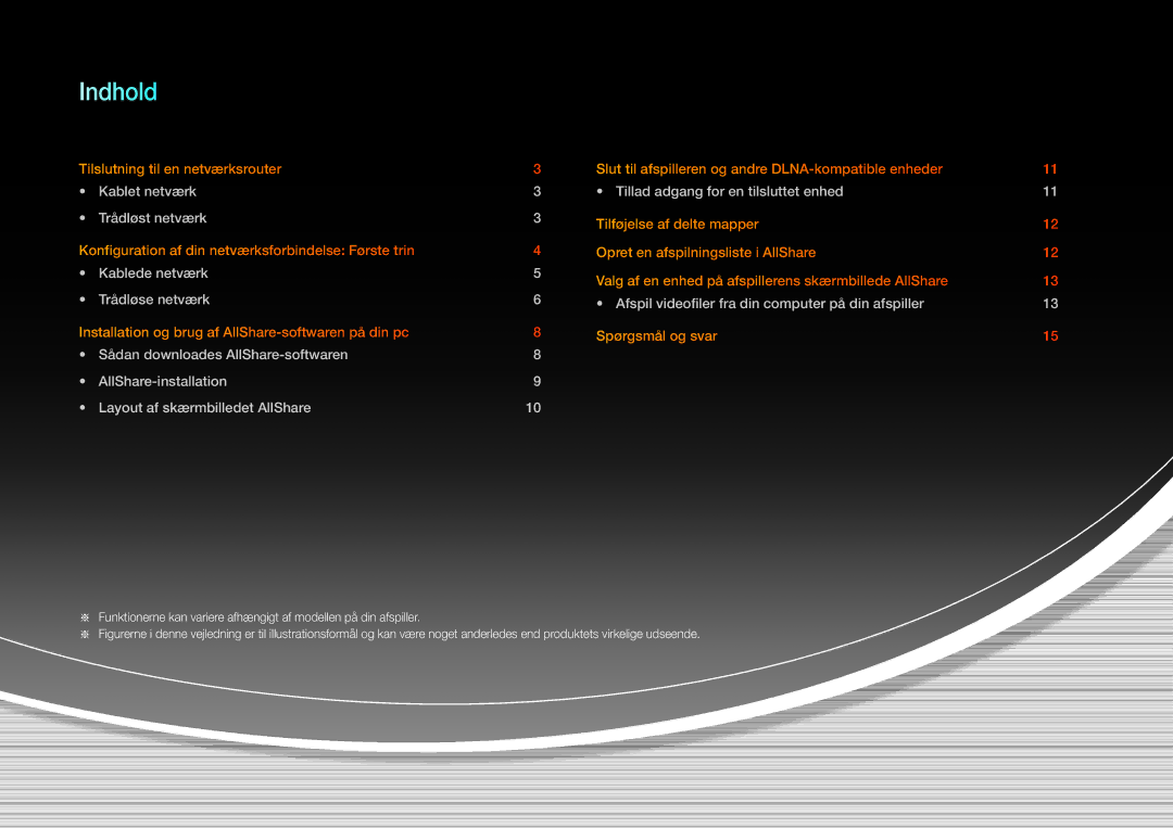 Samsung BD-ES7000/XE, BD-E5500/XE, BD-ES5000/XE manual Indhold 