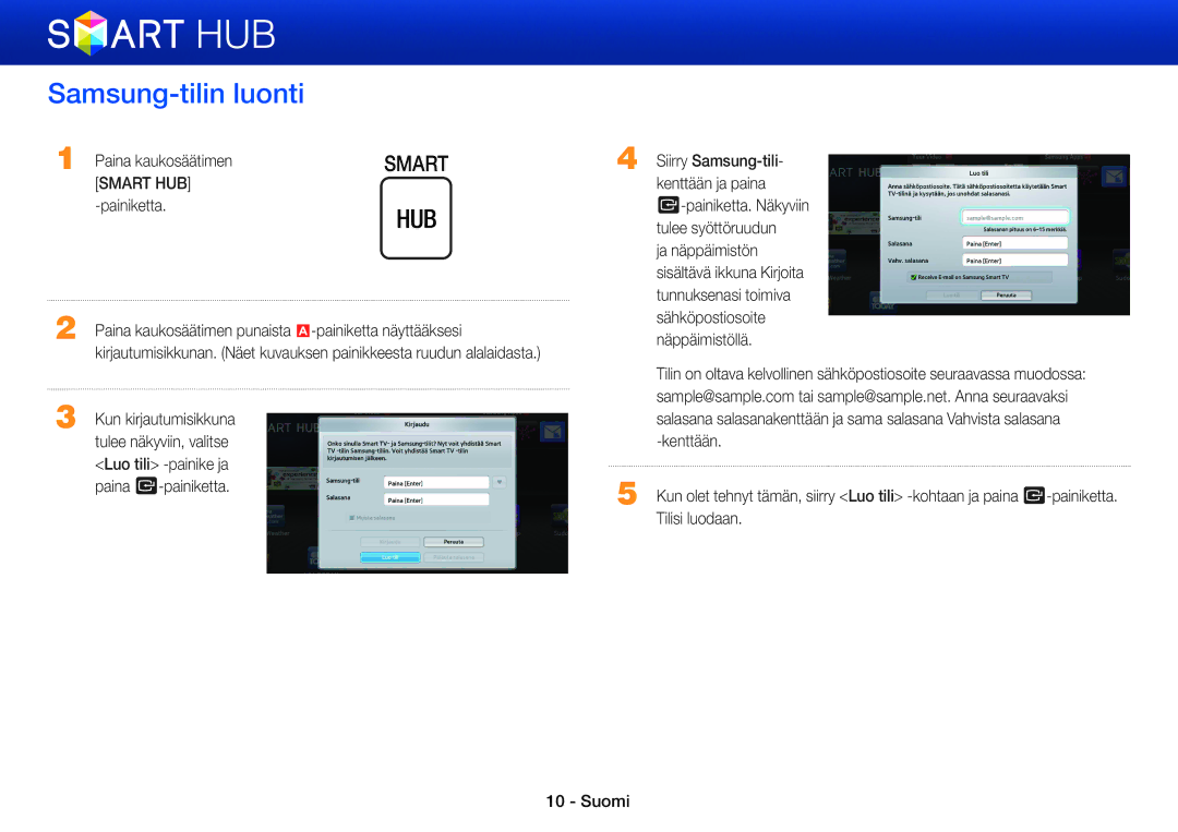 Samsung BD-ES5000/XE Samsung-tilin luonti, Paina kaukosäätimen punaista a-painiketta näyttääksesi, Kun kirjautumisikkuna 