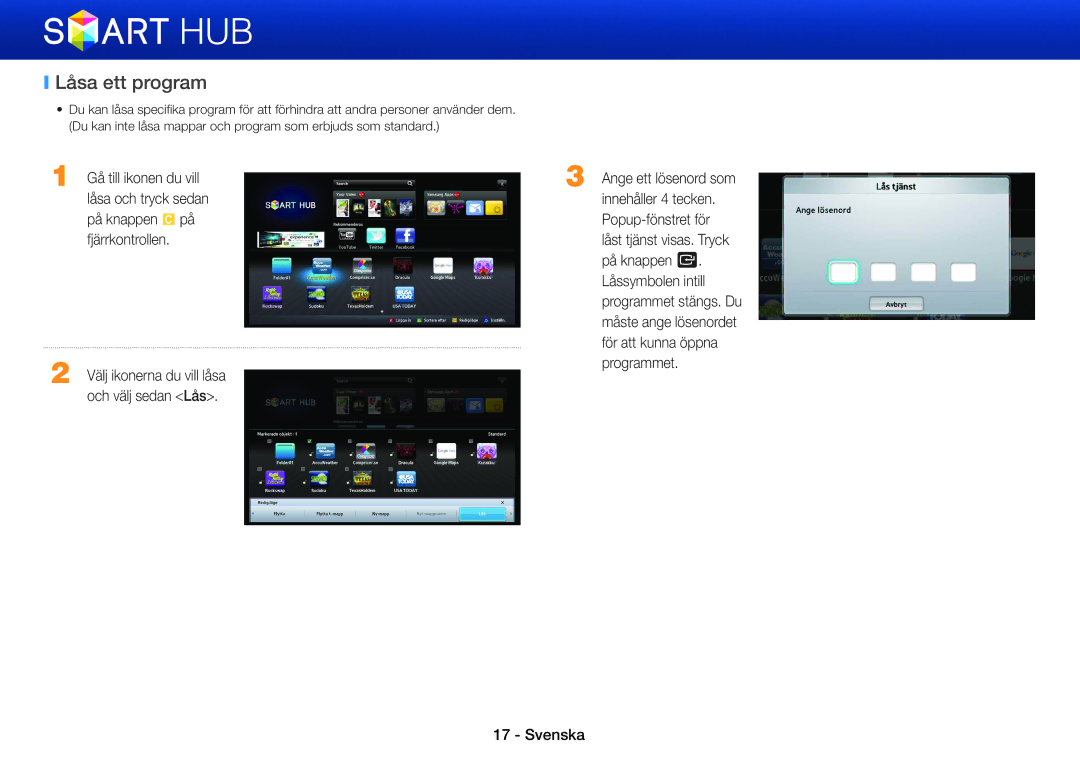 Samsung BD-ES7000/XE, BD-E5500/XE, BD-ES5000/XE manual Låsa ett program 