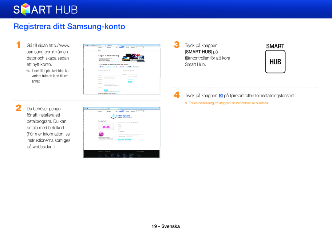 Samsung BD-ES5000/XE, BD-E5500/XE, BD-ES7000/XE manual Registrera ditt Samsung-konto, Tryck på knappen 